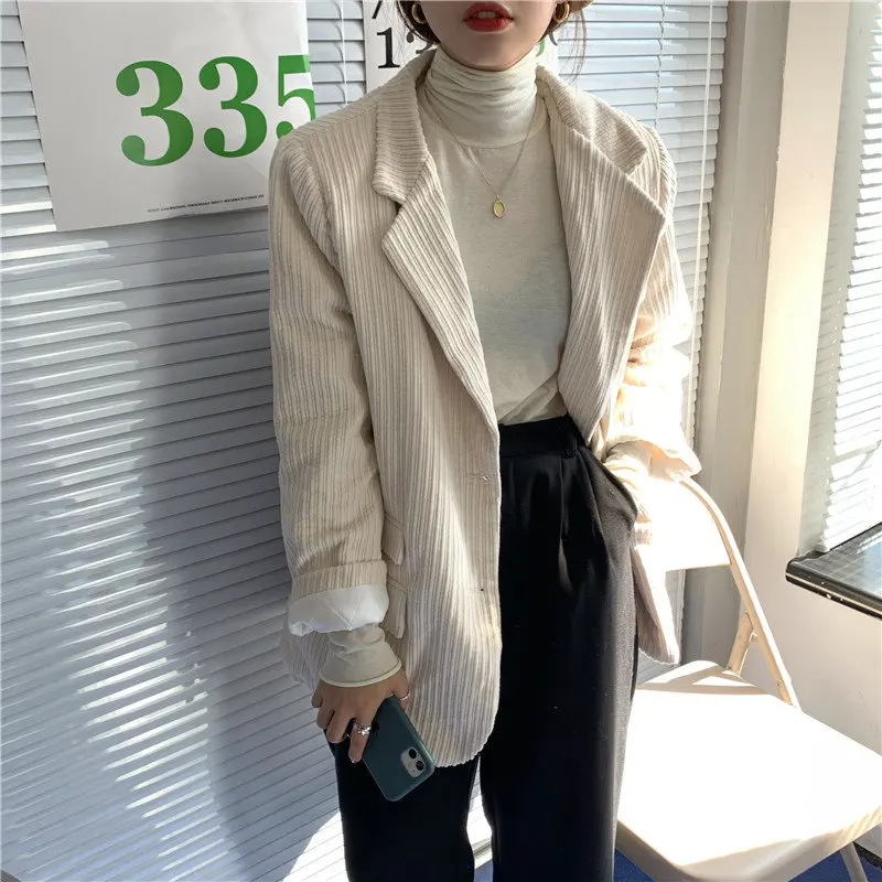 

Alien Kitty Hot Autumn Feminine Corduroy 2020 Stylish Minimalist Women OL Loose Chic Casual Vintage OL All Match Lady Blazers