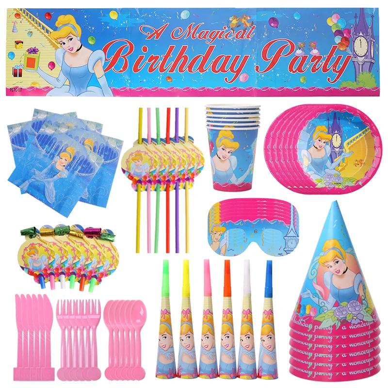 

Cinderella Birthday Party Supplies Disposable Tableware For Kids Cup Straw Tablecloth Baby Shower Girl Faovr Balloon Supplies