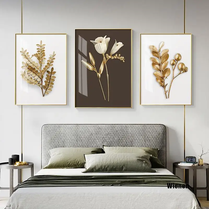 

Modern Golden Leaf Canvas Painting Poster Abstract Wall Art Print Decorative Picture Nordic Style Living Room Home Decoration