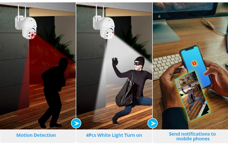 KERUI уличная Водонепроницаемая беспроводная 1080P 2MP PTZ WiFi ip-камера, скоростная купольная камера H.264+ IR для домашней безопасности, видеонаблюдения