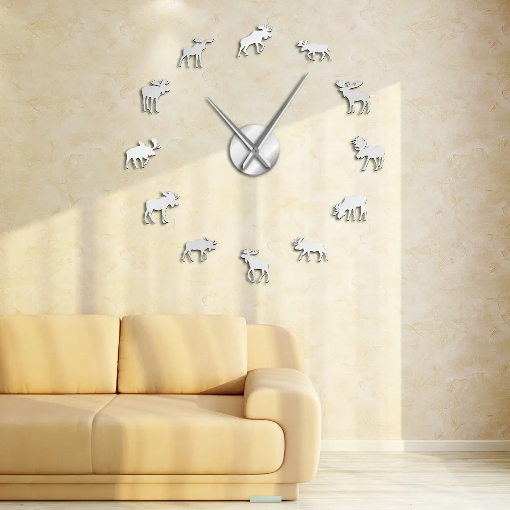 Wildlife Moose DIY Giant Wall Clock Silhouette Decorative Frameless Watch Modern Nature Animal Art Hunting | Дом и сад