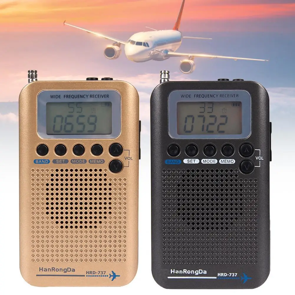 

HanRongDa HRD-737 Portable Radio Aircraft Full Band Radio FM/AM/SW/CB/Air/VHF Receiver World Band with LCD Display Alarm Clock