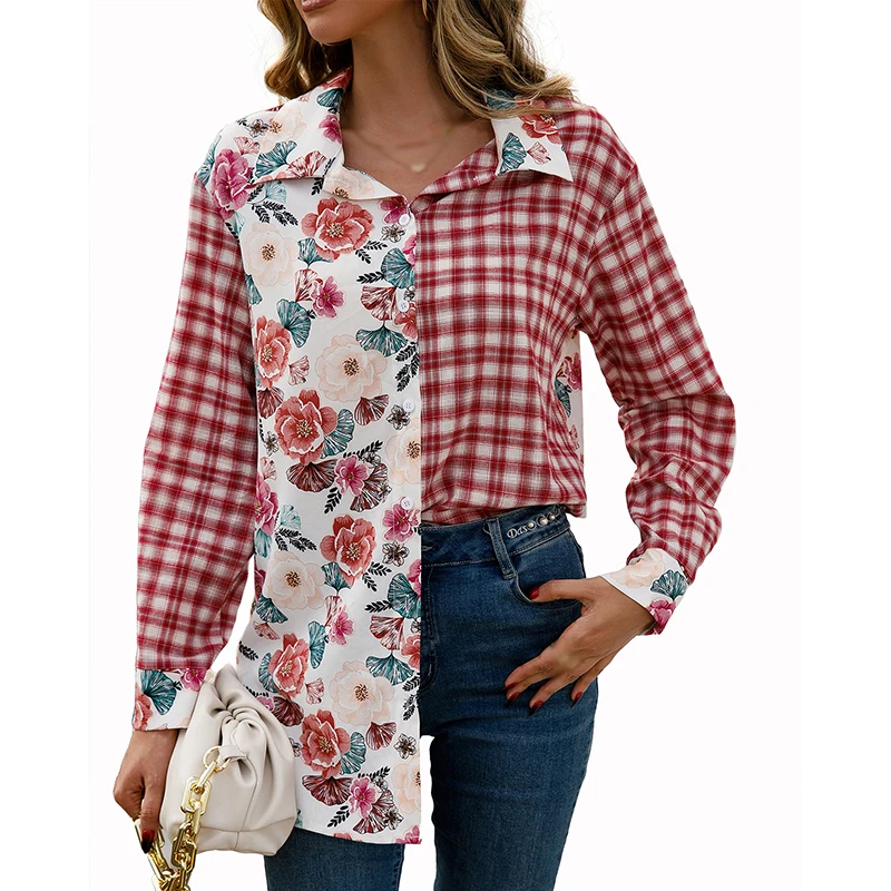 

Women Loose Fit Long Sleeve Blouse Top Single Breasted Work Office Top