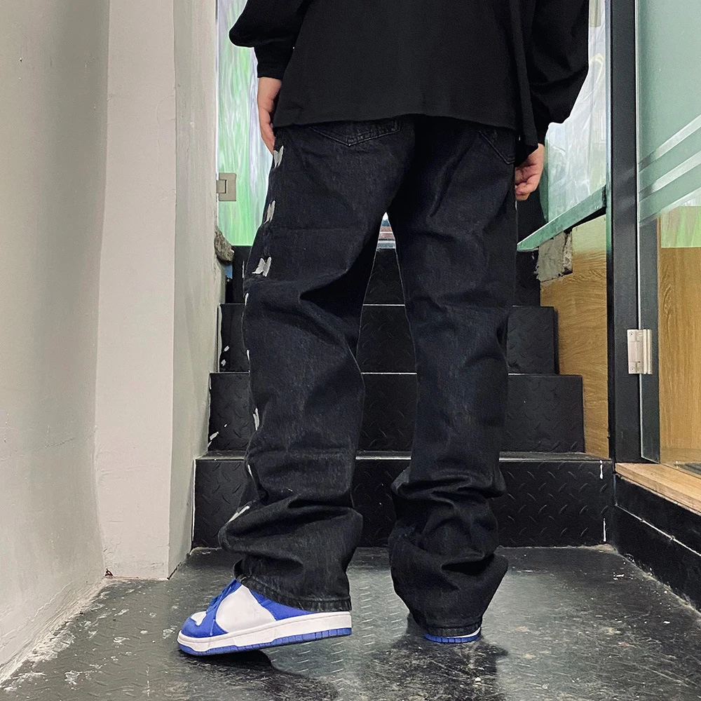 Men Hip Hop Streetwear Jeans Pants Butterfly Print Harajuku Cotton Men Trousers Men Embroidery Denim Pants
