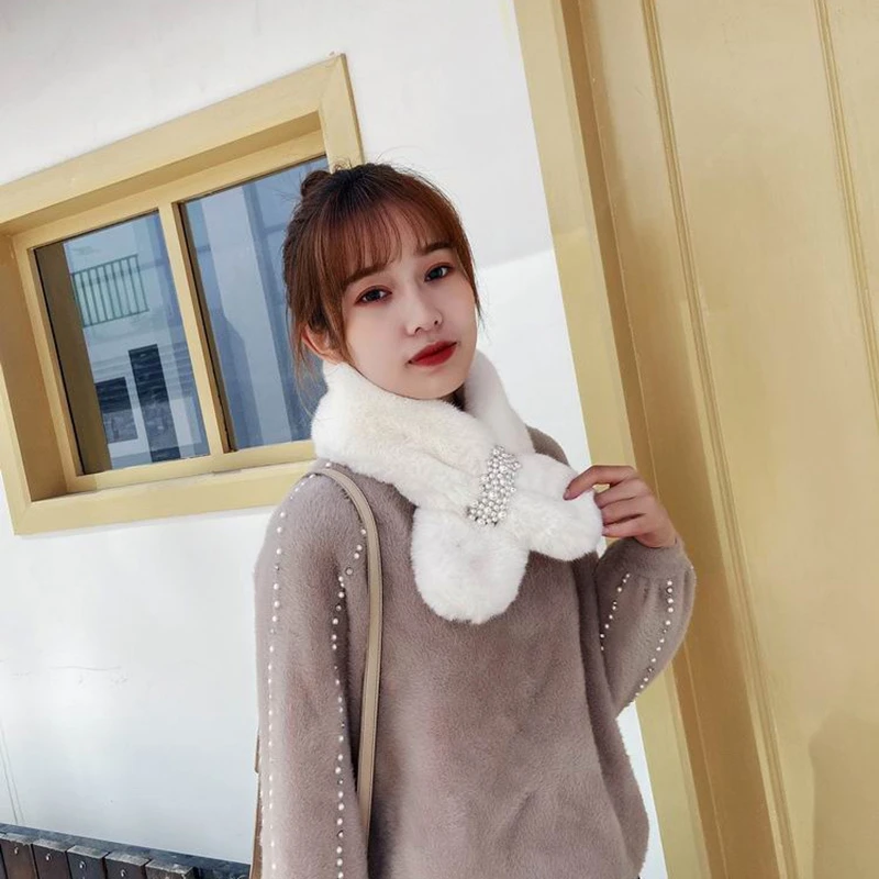 Зимний Теплый женский шарф в Корейском стиле искусственный плюшевый с имитацией