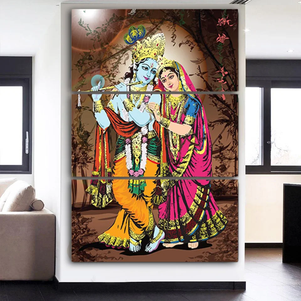 Настенный плакат на холсте 3 шт. индийский миф Radha Krishna Vishnu картина для гостиной
