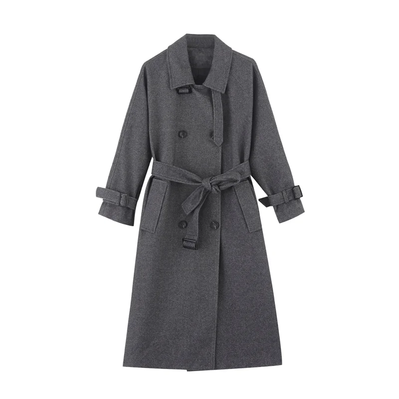 

Brand New Winter Long Women Wool Blend Coat Double Breasted Lady Overcoat with Belt Female Outerwear Thick Warm Clothes Quality