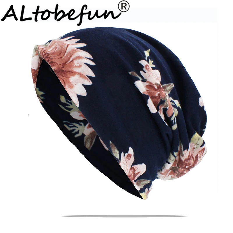 

ALTOBEFUN Women Multifunction Autumn Hat Floral Teenager Girl Adult Men Thin Scarf Skullies Beanies Winter Vintage Cap AHT164