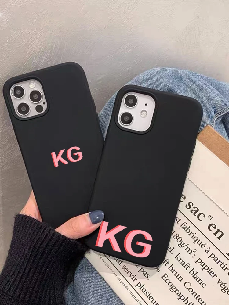 Custom Pink initial letters Phone Case For iphone SE 2020 6 6S 7 8 Plus X XS XR XS Max 11 Pro 12 Mini MAX Liquid silicone Case