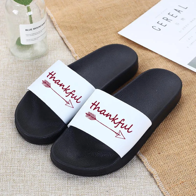 

2021 Summer Women Shoes Home Slippers letter thankful Print beach Thick Non-slip Sandals Indoor Slides Fashion New Female shoes
