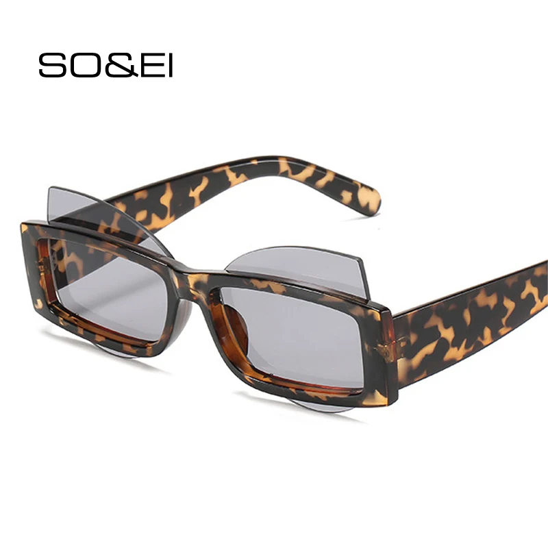 

SO&EI Fashion Hollow Small Rectangular Frame Rimless Cat Eye Lens Sunglasses Women Vintage Unique Eyewear Trending Sun Glasses