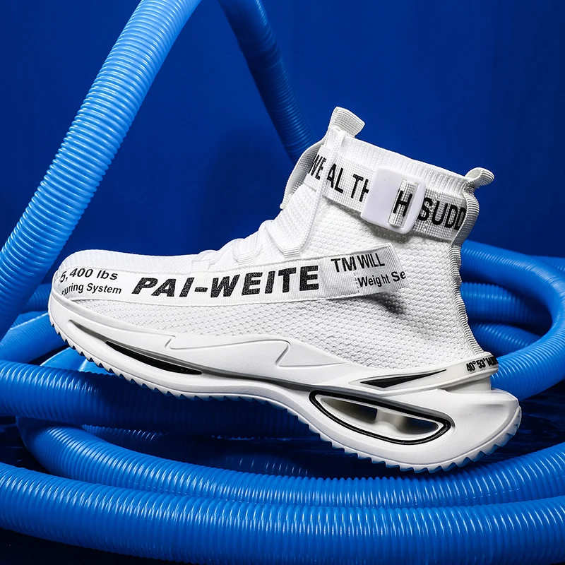 

High Top Men Walking Sneakers Fashion Comfortable Casual Shoes Flywire Breathable sport shoes appliques Platform Sneakers