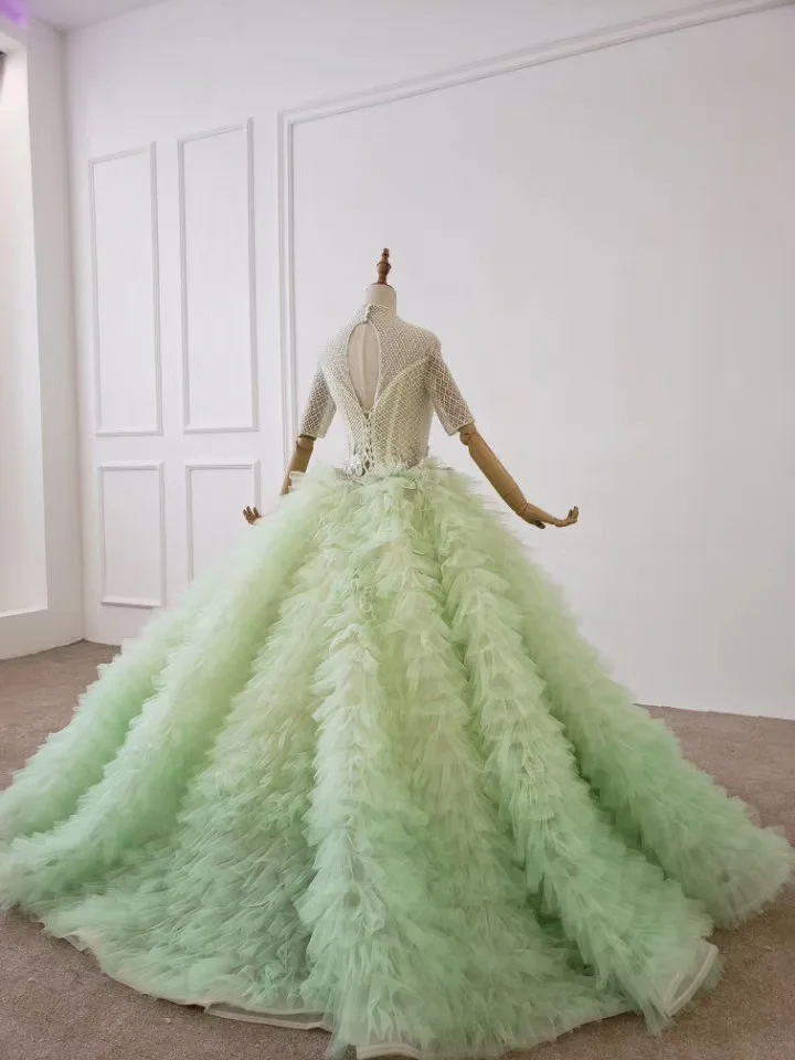 Gorgeous Ball Gown 2020 New Prom Dresses 3/4 Sleevees Appliques Layers Tulle Engagement Formal Dress Bride Party Gowns Custom