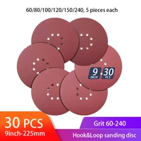 9 inch 8 hole sanding discs 30 pcs assorted hook and loop sandpaper orbital sander pads 5 pcs of each 60 80 100 150 180 240 grit