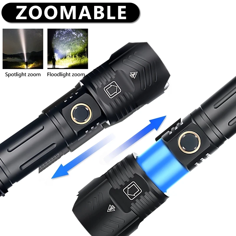 Newest 100000LM XHP199 Powerful LED Flashlight USB Recharge Zoom Torch IPX65 Waterproof Tactical Flash Lamp Light By 26650/18650 | Освещение