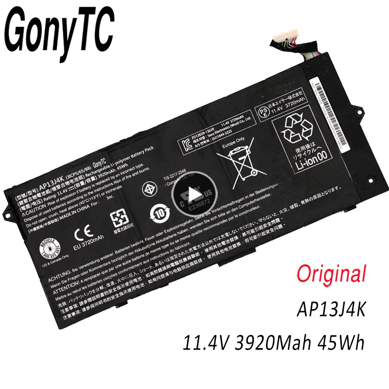 

GONYTC AP13J4K ноутбук Батарея AP13J3K 11,4 V 3920 ма-ч для Acer Chromebook C720 C720P C740 C720-2844 C740-C5U9 ZU12029-13020