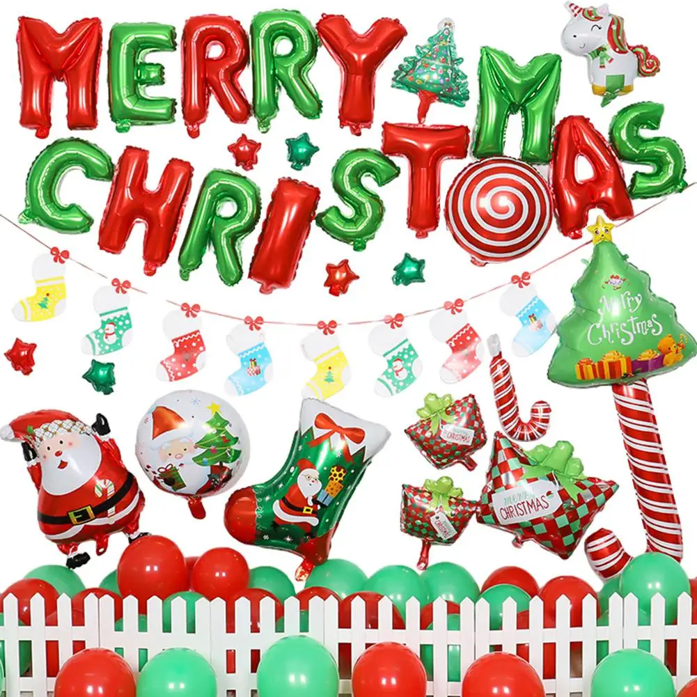 

Воздушные шары с надписью "Merry Christmas", флаг торта, баннер, лось, Санта-Клаус, новогоднее и Рождественское украшение для дома, 2022, товары для рож...