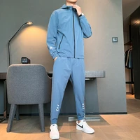 solid color mens sports suit long sleeved zippered hooded jacket sweatpants mens sets