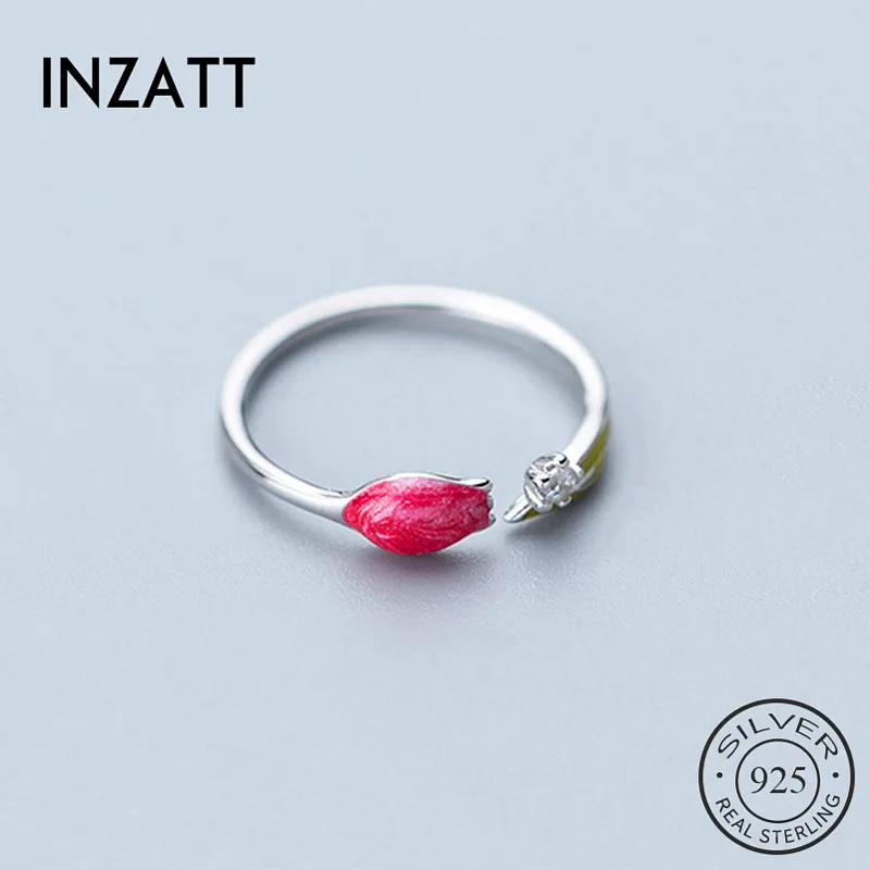 

INZATT Real 925% Sterling Silver Flower Zircon Adjustable Ring For Fashion Women Party Minimalist Fine Jewelry Cute Accessories