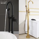 Смесители для ванной с напольной подставкой, античный черный бронзовый кран с ручным душем, напольный кран для ванны, кран с одной ручкой ELS2006