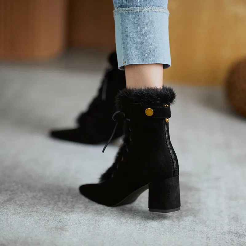 

MEMUNIA 2021 New Arrive Suede Leather Ankle Boots Women Autumn Winter High Heel Dress Party Shoes Square Toe Ladies Boots