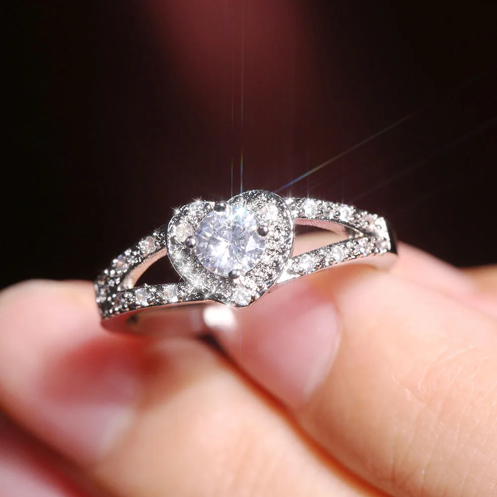 Модное серебряное кольцо Цвет сердце камень циркон кольца очаровательные