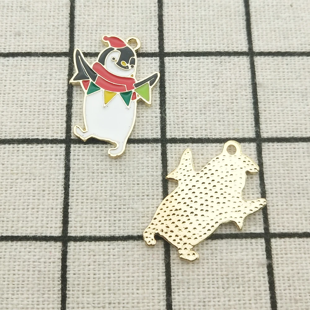 

10pcs enamel penguin charm christmas jewelry accessories earring pendant bracelet necklace charms zinc alloy diy finding 19x24mm
