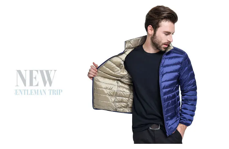 

JTFAN The 2018 men's stand-up collar new double-sided long-sleeve lightweight down jacket men's plus-size coat