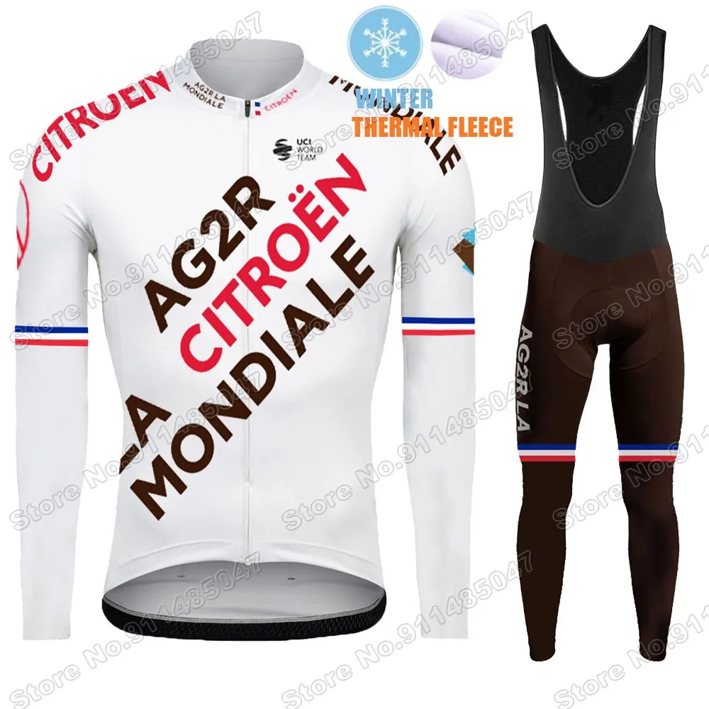 

Mens 2021 Ag2r Team French Cycling Jersey Set Winter Clothing Long Sleeve MTB Bike Road Pants Bib Maillot Culotte Fietskleding