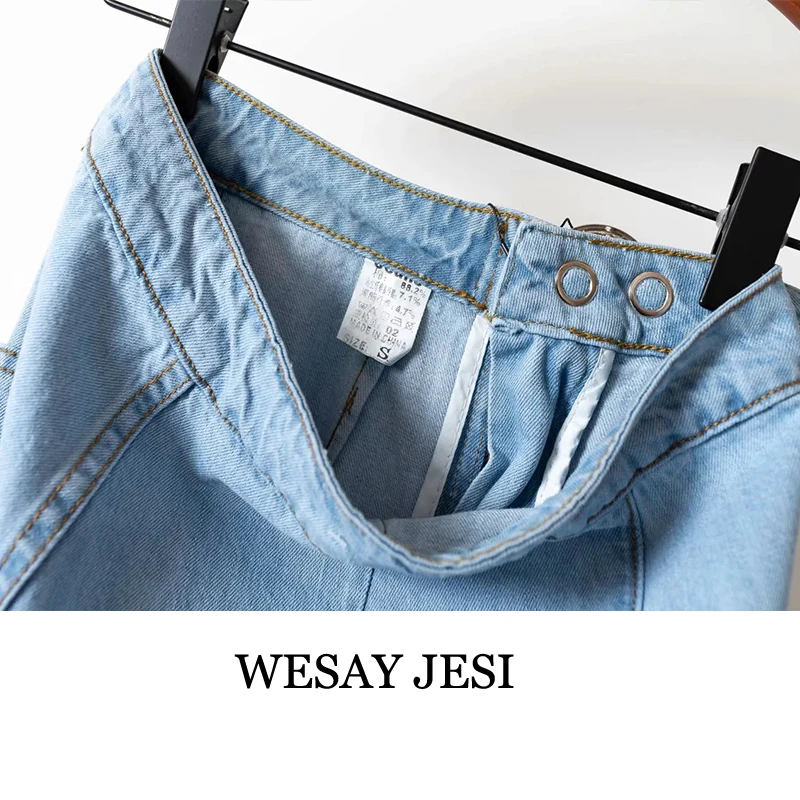 

WESAY JESI 2021 Summer New Women's Jeans Waist Belt Adjustable All-Match Casual Loose Cotton Straight Wide Leg Pants