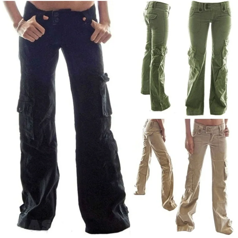 Женские брюки карго в стиле милитари армейские повседневные свободные длинные с