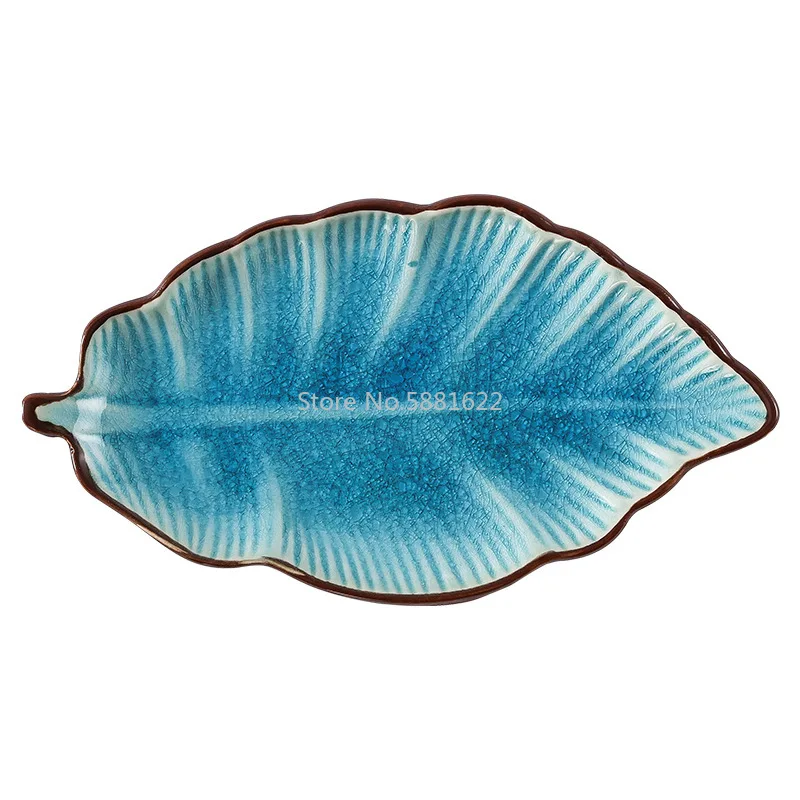Яркие в японском стиле форме листа блюдо виде керамическое ледяная трещины