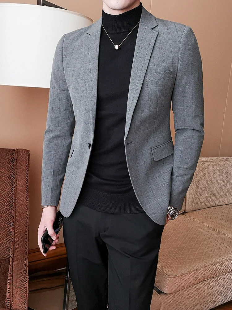 Блейзер Мужской серого цвета официальный пиджак повседневный приталенный