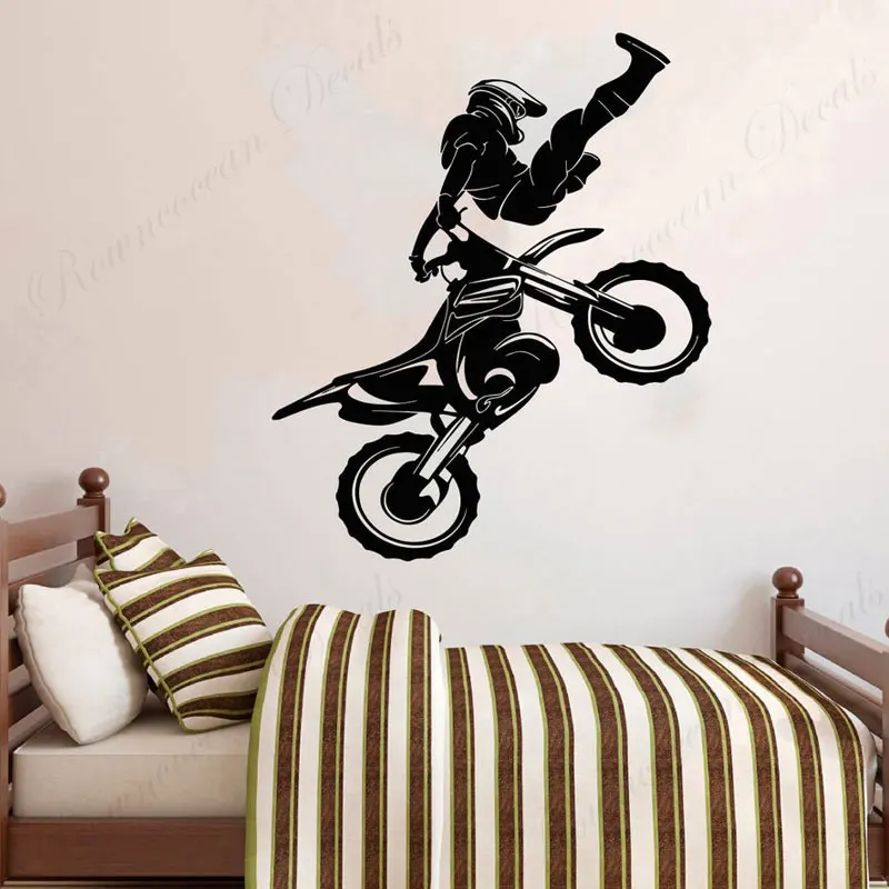 Мотоцикл акробатика для мотокросса Наклейка на стену винил Современный домашний