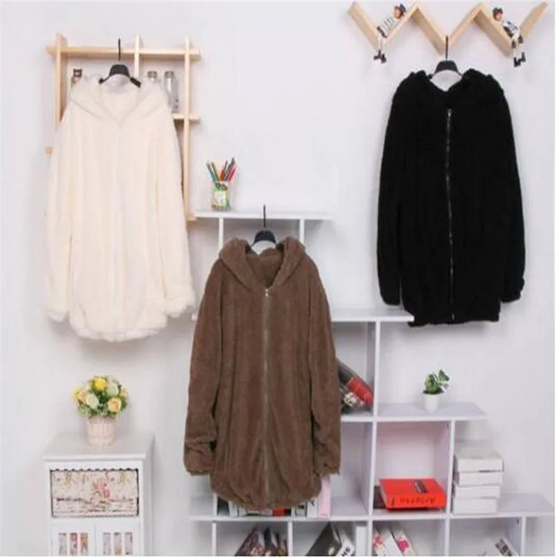 Женский свитер с ушками и хвостом плюшевое пальто капюшоном в Корейском стиле 2019