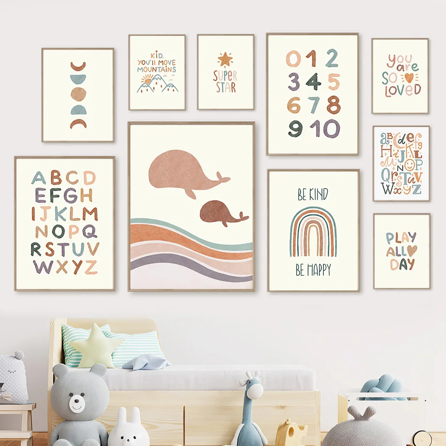 

Numbers Alphabet ABC Rainbow Dolphin Education Wall Art Canvas Painting Nordic Posters And Prints Wall Pictures Kids Room Decor