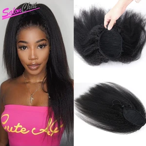 Курчавые прямые волосы для конского хвоста, перуанские человеческие волосы на заколке для наращивания, грубые натуральные волосы Yaki, волосы без повреждений SalonChat, человеческие волосы на заколке