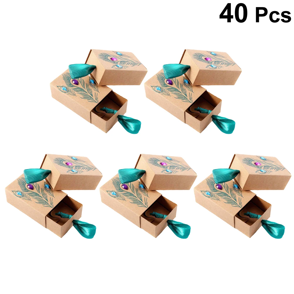 Коробки для конфет с павлиньими перьями 40 шт. ящик из крафт бумаги подарочные