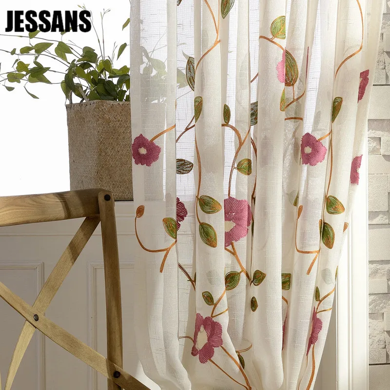 Шторы с цветами из тюля для гостиной столовой спальни Терилена вышивкой|embroidered