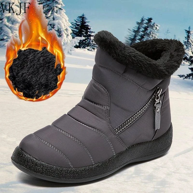 

Зимние женские ботильоны 2021, теплая плюшевая повседневная женская обувь, зимние ботинки, водонепроницаемые женские зимние ботинки на молни...