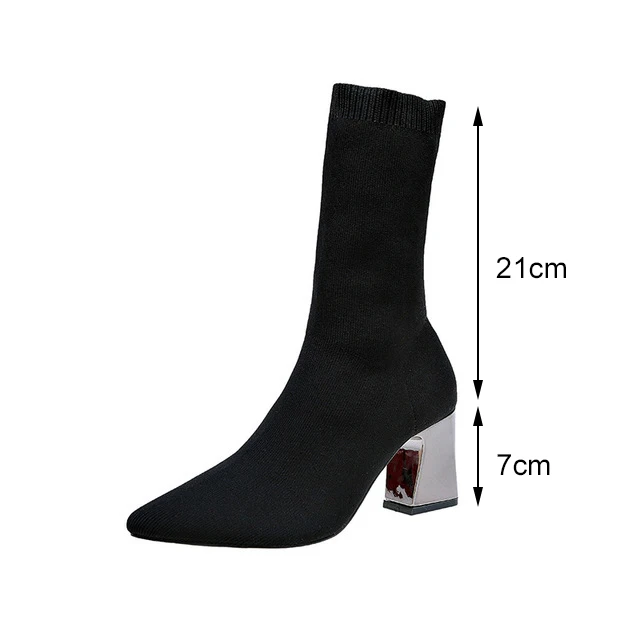 

New Ankle Boots Autumn Pointed Toe Stretch Knitting Sock Boots Plus Size High Heels Female Slip On Lady Shoes