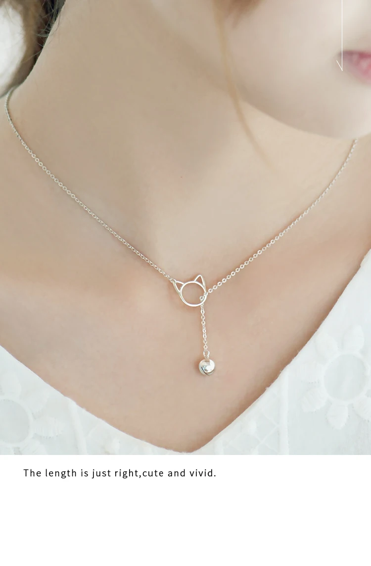 Thaya, 925 пробы, серебряный длинный кулон в форме колокольчика, Круглый кот, ожерелье, хорошее ювелирное изделие, простое ожерелье для женщин