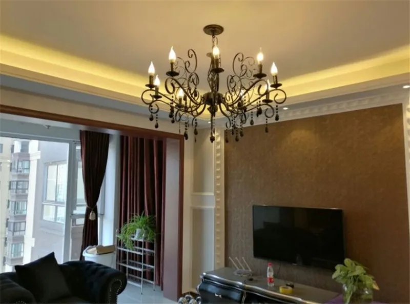 Vintage Crystal Chandeliers Livint Room Dining Room Lamp Black White Loft Wrought Iron E14 Candle Chandeliere Lighting
