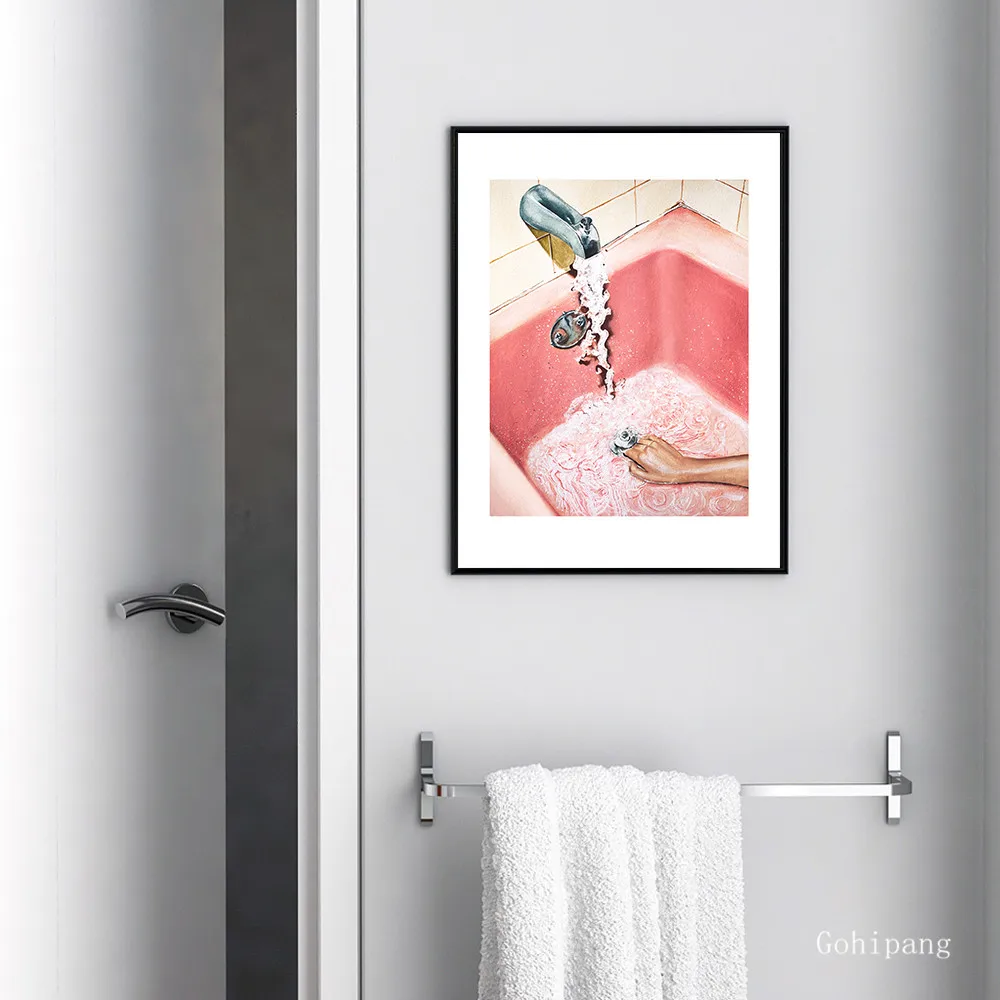 Современная Розовая Сексуальная девушка ванна настенная живопись на холсте