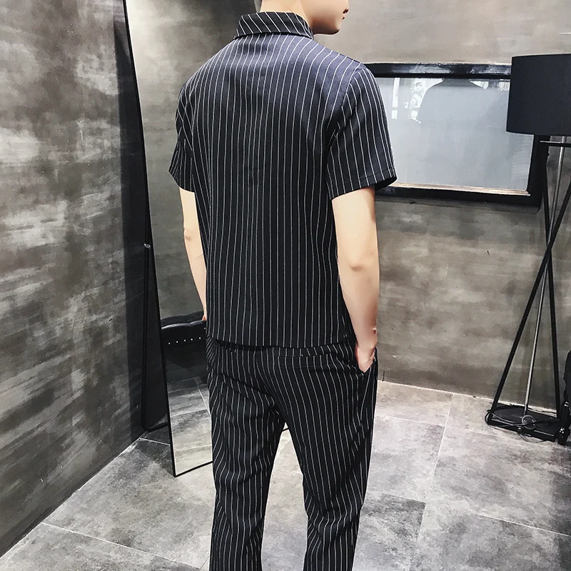 

2021 men's suit jacket and cropped trousers thin short-sleeved summer dress for men
