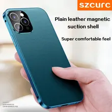 For iPhone 12 Pro Max phone Case.New High-grade luxury Grain Plain leather double magnetic suction ultra-thin protective cover