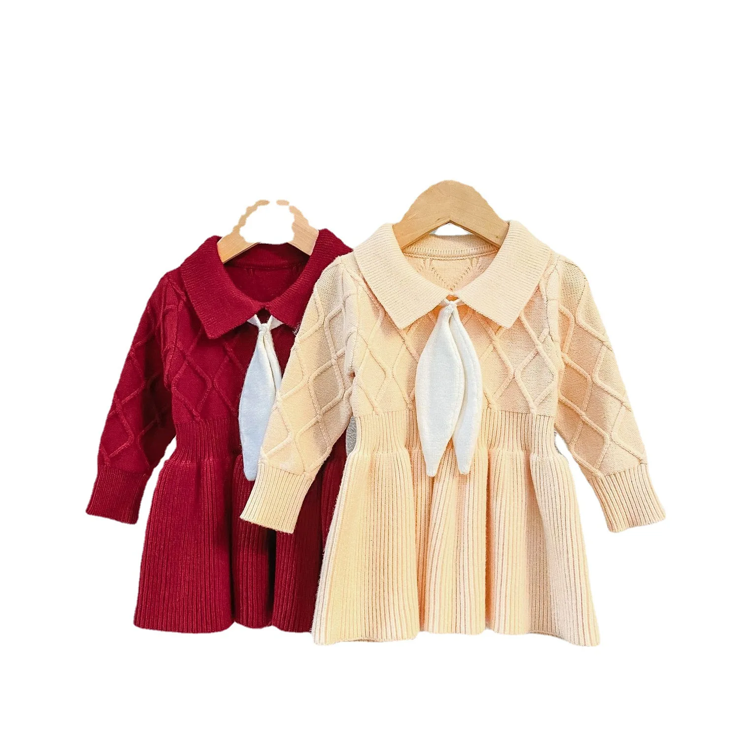 

Autumn and winter girls knitted dress western style bow tie princess knitted sweater dress baby baby long-sleeved skirt