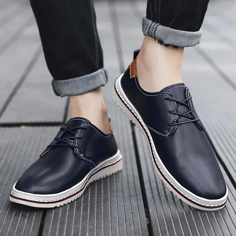 

Men's Genuine leather shoes trend all-match Dress mens breathable casual business office Comfortable Lace up Antiskid flat shoes