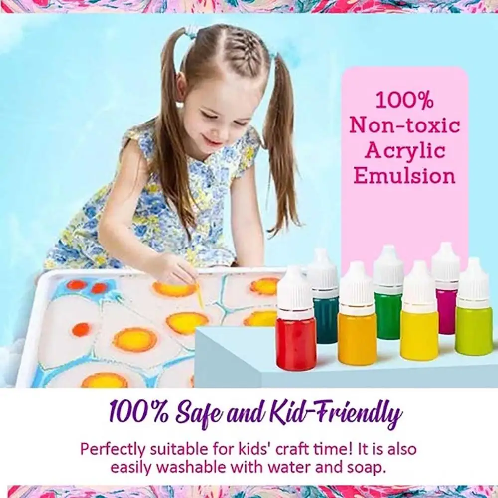 Marbling Painting Kit DIY on Water Creative Art Set of 6 Colors Craft Girls Gift kids toys for Children | Обустройство дома