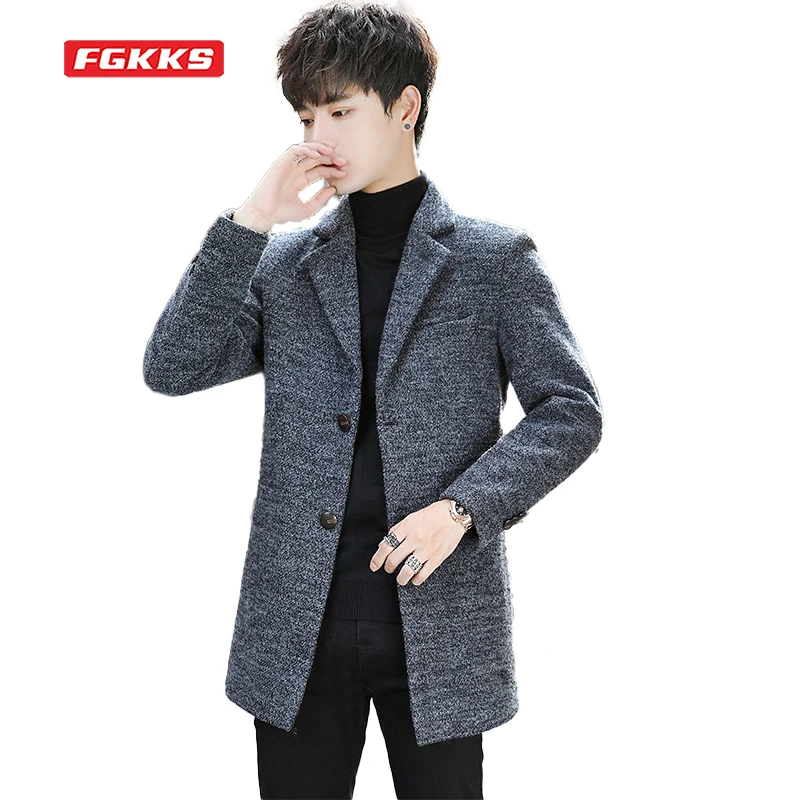 

Мужское шерстяное пальто FGKKS, короткое пальто в Корейском стиле, для осени и зимы, 2021